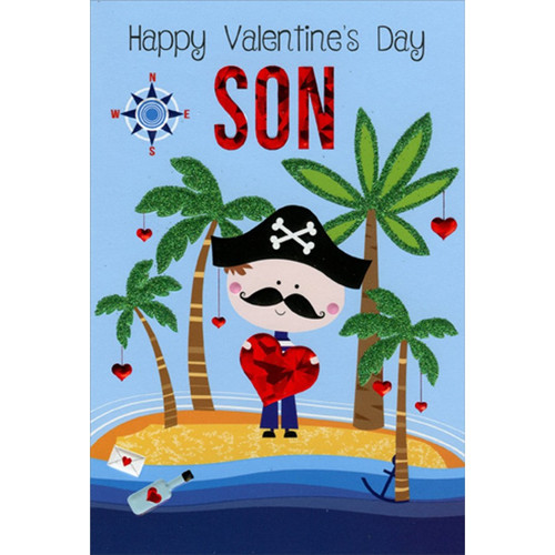 Pirate Holding Red Heart: Son Valentine's Day Card: Happy Valentine's Day Son