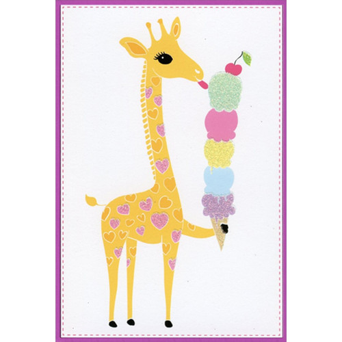 Giraffe Licking Ice Cream Cone Juvenile Valentine's Day Card for Kids