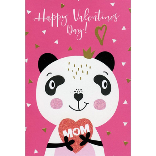 Panda Holding 'Mom' Red Heart Juvenile Valentine's Day Card: Happy Valentine's Day! Mom