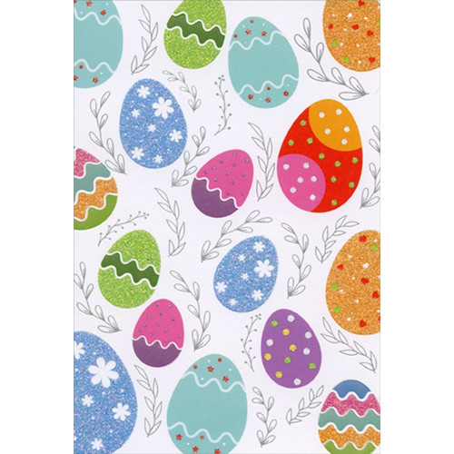 Decorated Eggs and Silver Leaves Easter Card