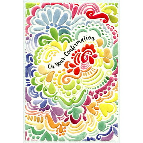 Embossed Rainbow Colored Swirls and Splashes Confirmation Congratulations Card: On Your Confirmation
