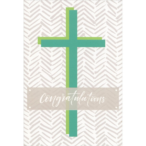 Blue Cross on Gray Chevron Patterns Confirmation Congratulations Card: Congratulations