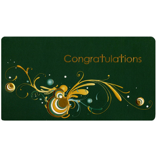 Gold Foil and Turquoise Swirls on Dark Green Money Holder Confirmation Congratulations Card: Congratulations