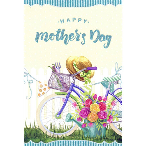 Bicycle, Gardening Hat, Flowers in Watering Can Mother's Day Card: Happy Mother's Day
