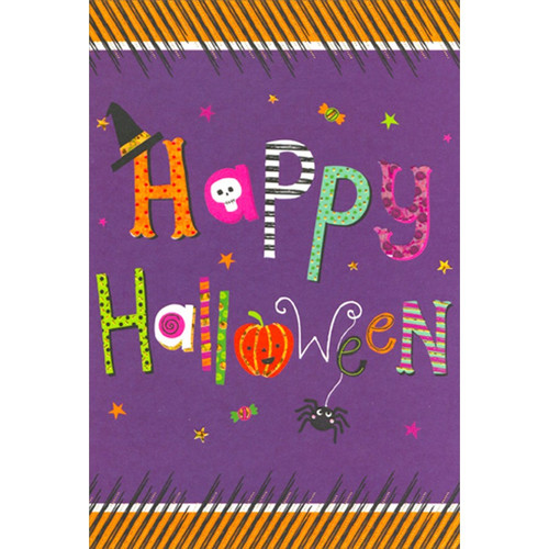 Patterned Happy Halloween Letters on Purple Halloween Card: Happy Halloween
