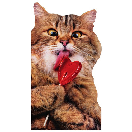 Cat With Heart Lollipop Little Big Funny Die Cut Valentine's Day Card