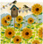 Shimmering Sunflowers, Birds and Birdhouse 3D Pop Up Keepsake Greeting Card: Closed