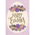 White Egg with Upper and Lower Floral Border on Purple Easter Card: Happy Easter