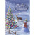 Decorated Evergreen Tree, Snowman and Deer in Wintery Country Setting Christmas Card: Merry Christmas