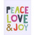 Colorful Peace, Love and Joy Letters on White Box of 10 Christmas Cards: Peace Love & Joy