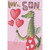 Tall Green Dragon with Gold Framed Glasses Holding 3 Red Heart Balloons Juvenile Valentine's Day Card for Pre-Teen Son: Luv u, Son