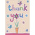 Single Flower in Pot: Colorful Letters, Flowers and Buttefflies with Blue Foil Thank You Card: thank you