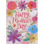 Oval Border of Pink, Orange, Purple, Blue, White and Yellow Flowers with Gold Foil Stems Mother's Day Card: Happy Mother's Day