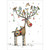 Patchwork Rudolph with Small Birds Perched on Antlers Cute Christmas Card