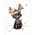 Patchwork Kitten with Red Hat, Antlers and Gold Jingle Bells Cute Christmas Card