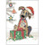 Patchwork Mutt Pulling Red Ribbon Off Green Gift Cute Christmas Card