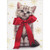 Gray Kitten Wearing Large Red Bow: Gold Snowflakes Cute Cat Christmas Card