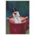 Marshmallow Snowman with Black Hat and Peppermint Arms Floating in Red Mug Christmas Card