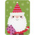 Cute Santa Holding Pink Gift with Stars on Light Green Die Cut Juvenile Christmas Card for Kids