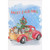 Red Pickup Truck Carrying Puppies, Tree and Poinsettias in Falling Snow Box of 12 Dog Christmas Cards: Merry Christmas