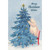 Polar Bear Decorating Blue Tree with Gold Stars Christmas Card: Merry Christmas Wishes