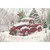 Snowy Vintage Red Pickup Truck with Decorated Tree in Back Christmas Card: Happy Holidays