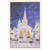 Watercolor White Church with Tall Steeple Against Snowy Night Sky Religious Christmas Card