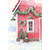 Red Barn with Green Lamps and Decorated with Garland Christmas Card