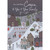 Quaint Village Scene with Snowman, Skaters and Kid Making Snow Angel Christmas Card for Cousin and Family: All The Best, Cousin, to You and Your Family