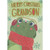 Cute Frog Wearing Earmuffs and Red and Gold Scarf on Light Green Grid Pattern Juvenile Christmas Card for Grandson: Merry Christmas, Grandson