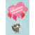 Gray Raccoon Holding Pink and Red Balloons on Light Blue Valentine's Day Card for Grandson: To the Greatest Grandson