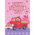 Waving Monkey Driving Red Pickup Truck with Pink Bag of Hearts Juvenile Valentine's Day Card: Happy Valentine's Day!