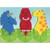 Blue, Red, and Yellow 3D Dinosaur Finger Puppets and Green Leaves Juvenile Hand Decorated Birthday Card for Kid : Child