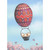 Three Bunnies Riding in Basket of Red Egg Shaped Hot Air Balloon Easter Card