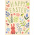 Red Bunny, Birds, Mushrooms, Butterflies and a Variety of Flowers Easter Card: Happy Easter