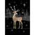 Reindeer with Patterned Fur and Small Robin Under Gold Star Christmas Card