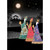 Three Kings with Colorful Patterned Robes Approaching Manger Religious Christmas Card