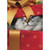 Gray Cat Peeking Out from Under Lid of Red Present with Gold Bow Christmas Card