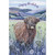 Scottish Highland Cow in Field of White and Blue Flowers Birthday Card: Happy Birthday