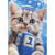 Grey Kitten Wearing Yarmulke and Holding Knit Dreidel Hanukkah Card