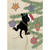 Christmas Kitty: Black Kitten Hanging from Evergreen Tree Branch 'Bug Art' Christmas Card