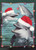 Dolphins with Santa Hats Inside Ornament Frame Warm Weather Christmas Card