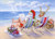 Santa Reading Gift List in Chair at Beach with Reindeer Warm Weather Christmas Card: Dear Santa