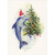 Dolphin with Santa Hat Decorating Tree with Gold Foil Garland Box of 15 Christmas Cards