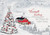 Snow Covered Tree with Red Decorations Near Red Farmhouse Box of 25 Custom Verse Holiday Cards: Warmest Greetings of the Season and Best Wishes in the New Year!