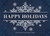 Holiday Royalty: Banner Over Snowflake Designs on Dark Blue Box of 25 Custom Verse Holiday Cards: Happy Holidays