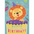 Cute Lion Eating Purple and Yellow Cake Birthday Card for Kid: Happy Birthday!