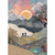 Hikers: Small Silhouette of Two Hikers Inside Rolling Mountain Range Bug Art Blank Note Card
