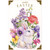 White Bunny in Front of Colorful Spring Flowers Easter Card: Happy Easter