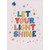 Let Your Light Shine: Large Colorful Font, Cap and Stars Religious Graduation Card: Let Your Light Shine